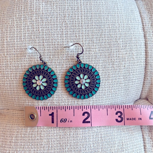 Round Floral Turquoise Earrings - Picture 3 of 6